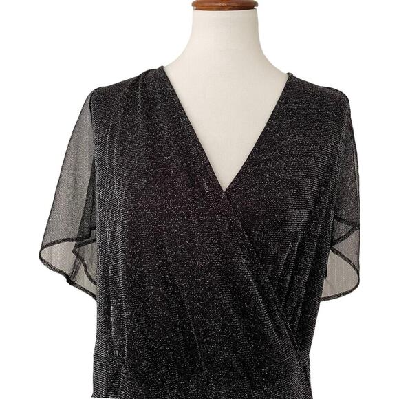 Torrid Black Glitter Lurex Flutter Sleeve Surplice Wrap Romper Plus Size 6 - Picture 3 of 13